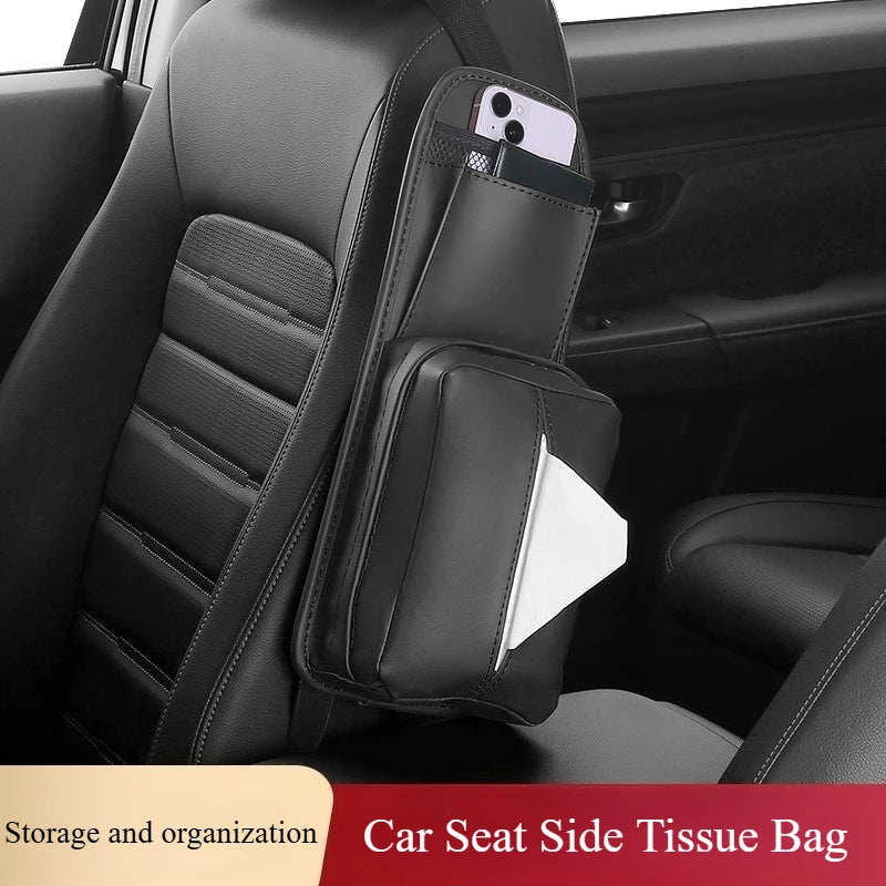 Car Seat Side Tissue Box – Hanging Paper Storage Bag for Vehicle Interior Organization - Delicate Leather  