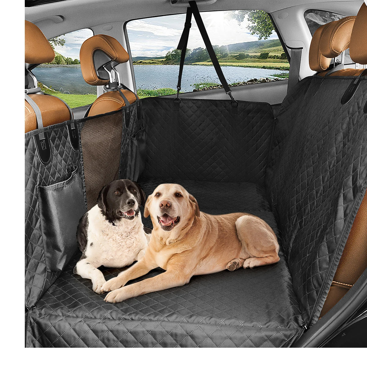 Waterproof Dog Car Seat Extender & Backseat Protector Hammock with Hard Bottom Pet Carrier Mat for Safety