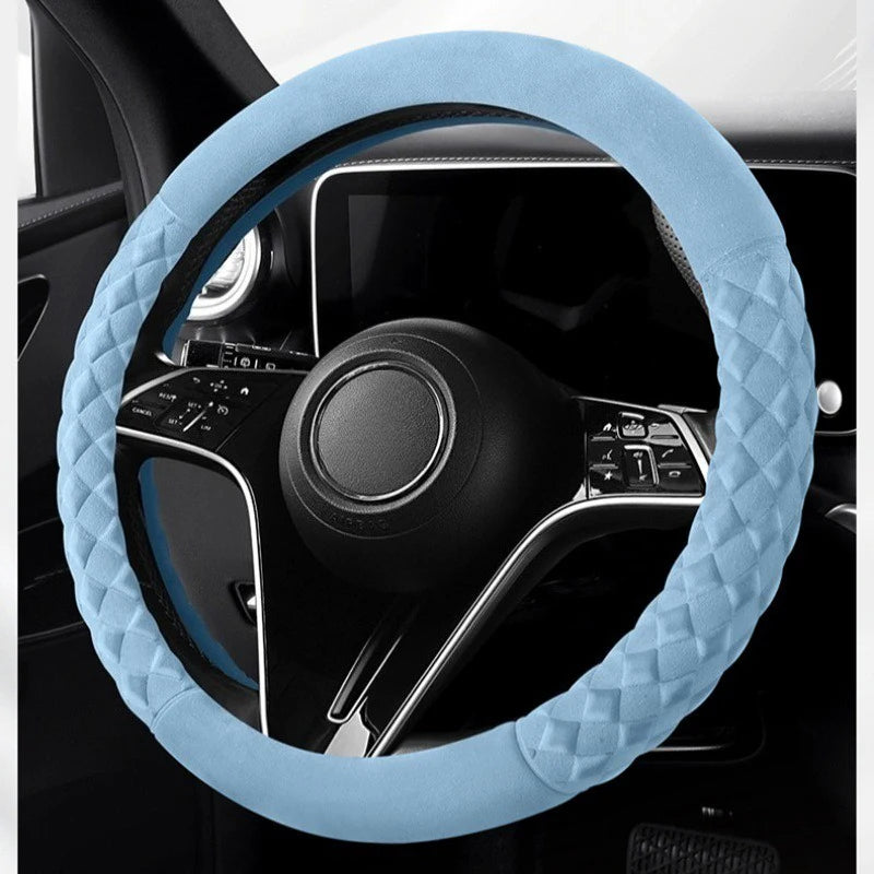 Soft Suede Steering Wheel Cover – Universal 38cm Winter Warm Non-Slip Car Handle Wrap Interior Accessories - Delicate Leather  
