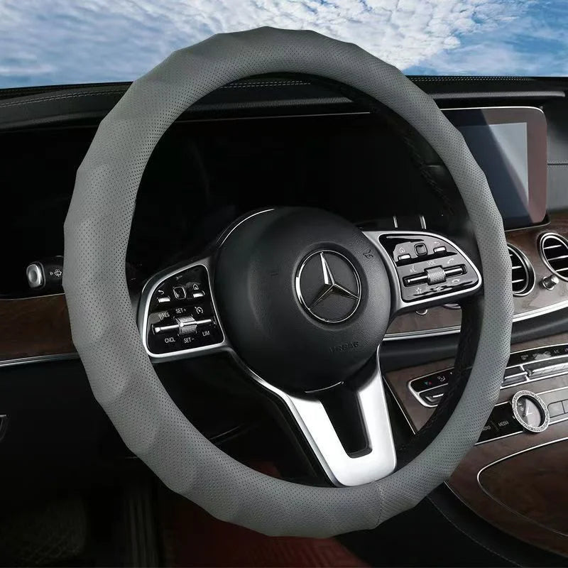 Full Leather Car Steering Wheel Cover – 38CM, Sport Style, Anti-Slip & Anti-Scratch - Delicate Leather  