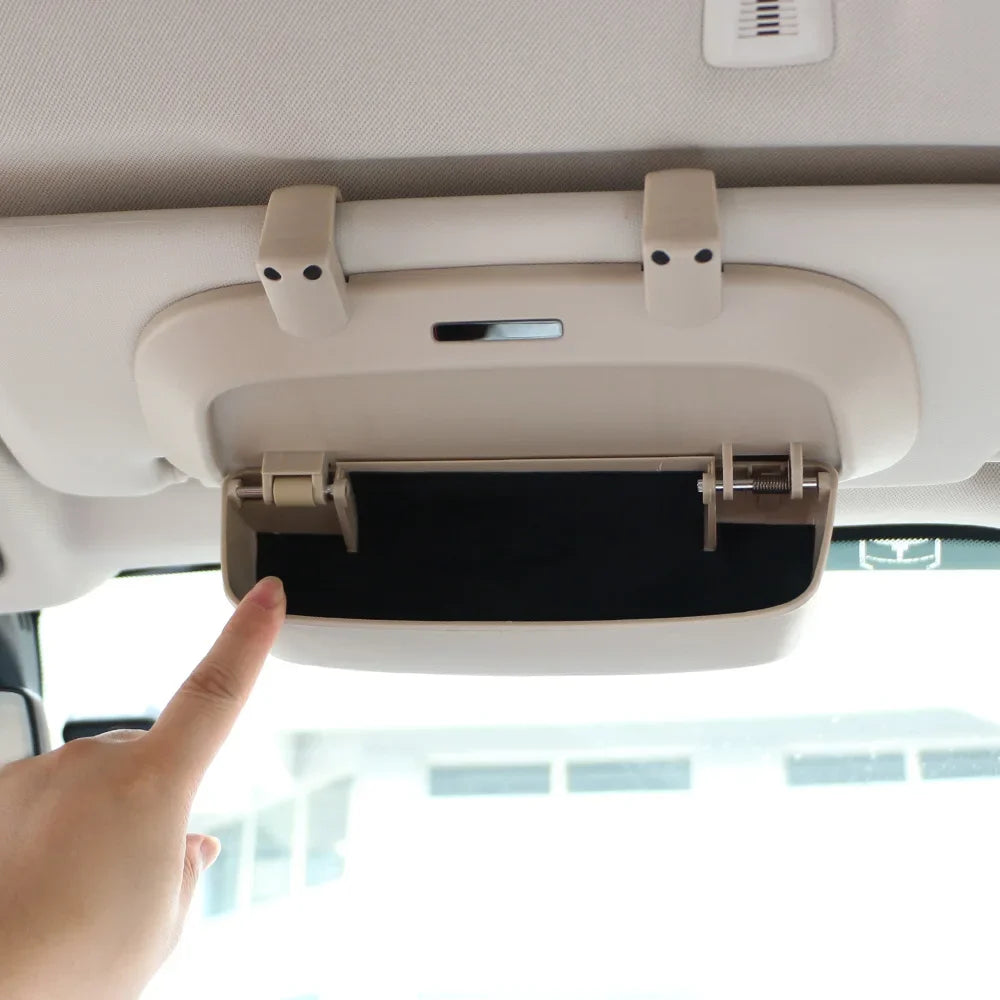 Car Sunglasses Holder – Sun Visor Glasses Case Organizer Box with Card Storage - Delicate Leather  