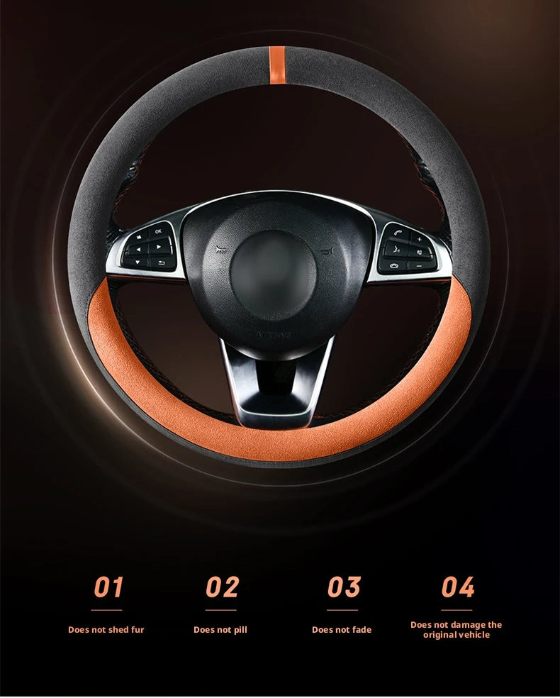 Dual-Color Steering Wheel Cover – Anti-Slip Universal Grip Interior Accessory - Delicate Leather  