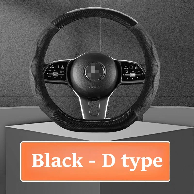 Leather Car Steering Wheel Cover, Fine Skin Texture, Comfortable Grip, Wear-Resistant, All-Season, Universal Fit