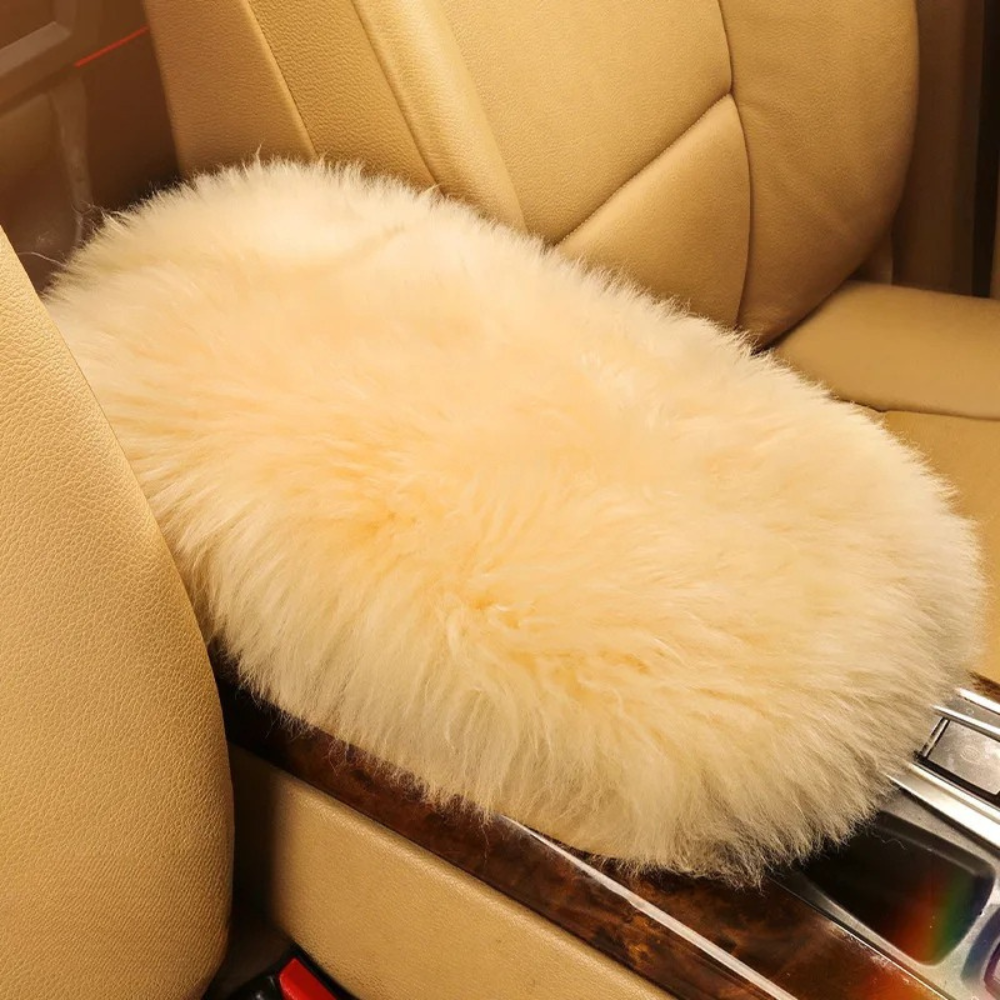 Pure Wool Car Armrest Cushion – Winter Plush Center Console Armrest Pad for Comfortable Driving - Delicate Leather  