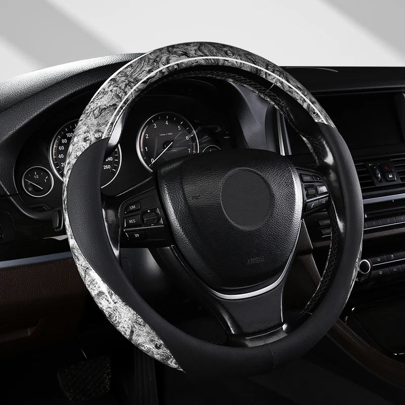 Wood Grain Microfiber Leather Steering Wheel Cover – Universal Fit 14.5–15 Inch, Anti-Slip Design, Durable & Comfortable Grip - Delicate Leather  