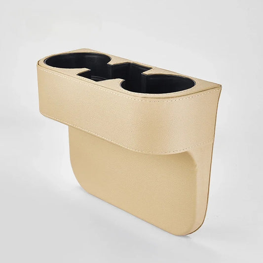 Leather Car Seat Gap Cup Holder Organizer – Side Pocket Storage Tray Universal Interior Accessory - Delicate Leather