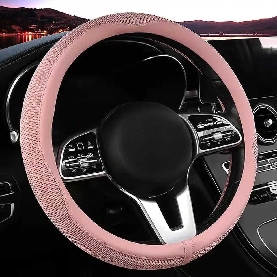 Ice Silk Steering Wheel Cover – Breathable 38cm Universal Fit Interior Accessory - Delicate Leather  