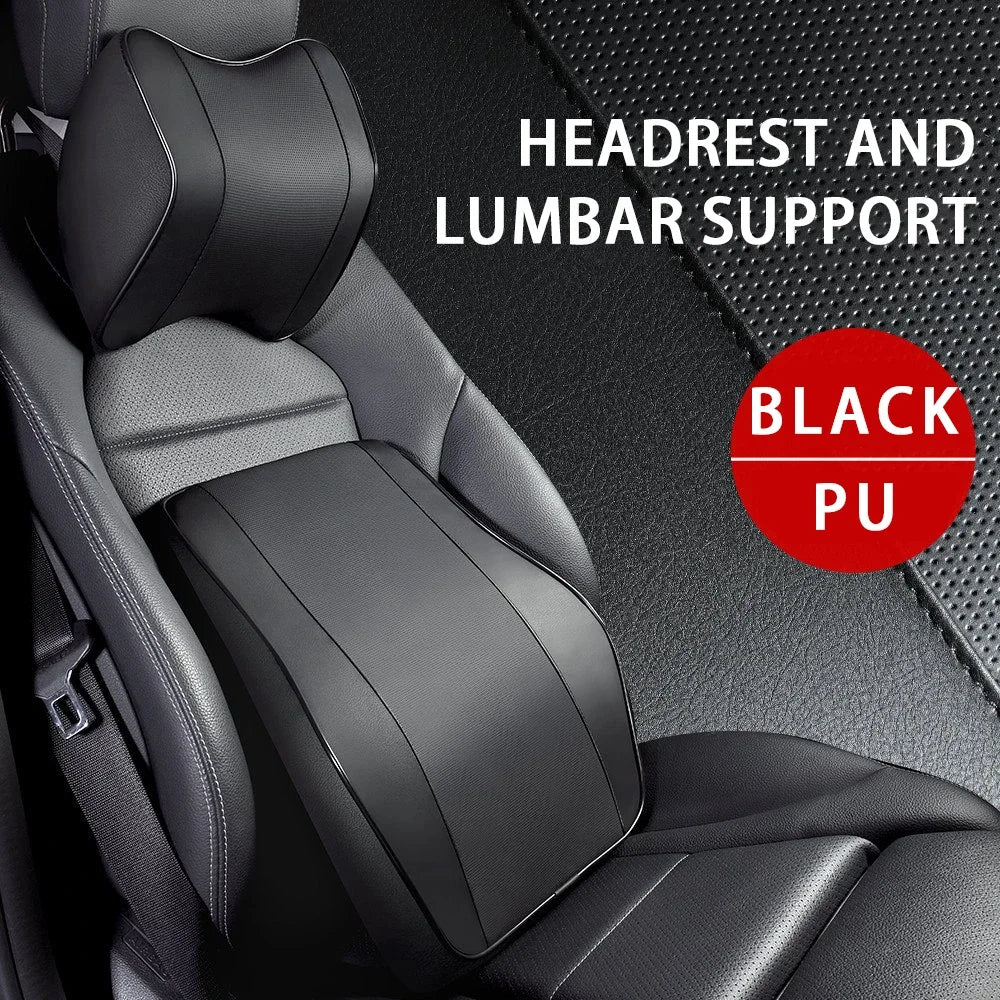 Memory Foam Car Neck & Headrest Pillow – Breathable Adjustable Seat Support - Delicate Leather  
