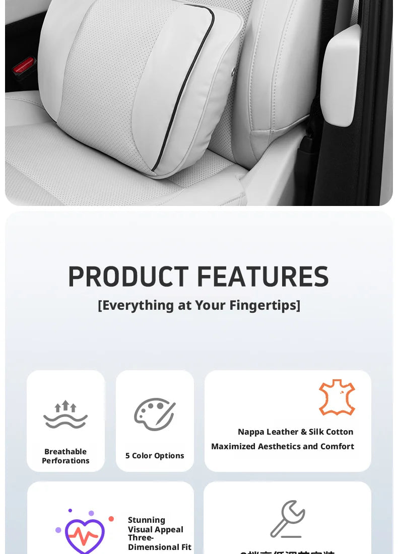 Car Headrest Neck Pillow – Memory Foam Seat Support Cushion Universal Interior Accessory - Delicate Leather  