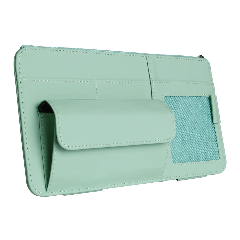 Car Sun Visor Organizer – PU Leather Storage with Glasses Holder, Card & Pen Slots - Delicate Leather  