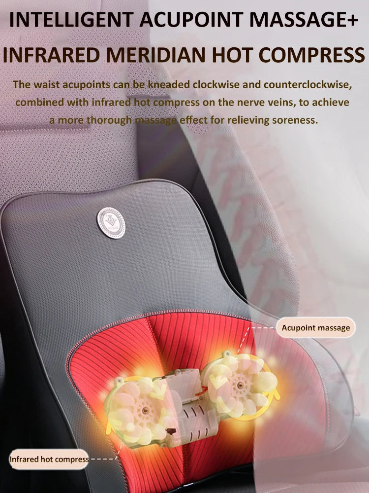 Electric Massage Car Neck Pillow and Lumbar Support – Memory Foam Headrest & Waist Cushion for Driving Comfort - Delicate Leather  