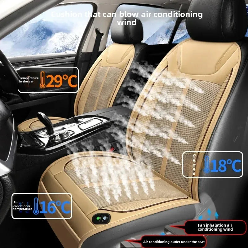12V Universal Car Seat Ventilation Cover – Air-Conditioned Cooling Cushion for Summer Comfort - Delicate Leather  