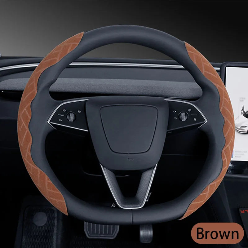 Ultra-Thin 2PCS Suede Steering Wheel Grip Covers – Anti-Slip Segmented Stripe Design, Universal Fit