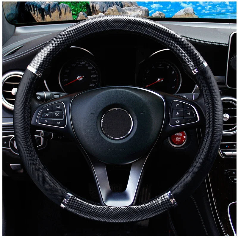 Universal Wood-Grain Leather Steering Wheel Cover – Soft, Anti-Slip, All-Season Fit for 14.5 - 15 inches Wheels - Delicate Leather  