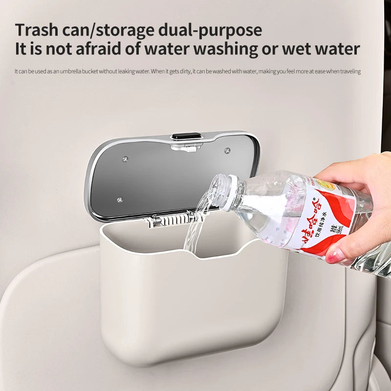 Car Trash Can with Creative Lid – Waterproof Hanging Storage Bin and Garbage Bag Holder - Delicate Leather  