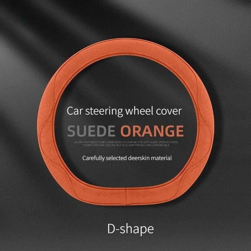 Orange Suede Car Steering Wheel Cover – All-Season Breathable Anti-Slip Wear-Resistant Steering Wheel Protector - Delicate Leather  