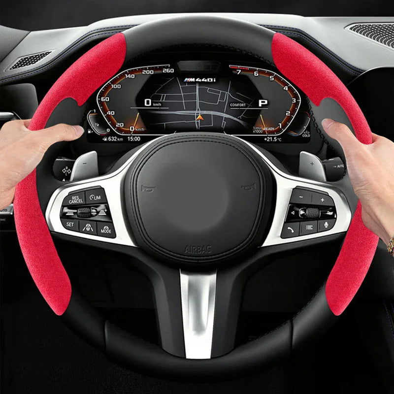 Suede Steering Wheel Cover – Anti-Slip 38cm Universal Grip Interior Accessory - Delicate Leather  