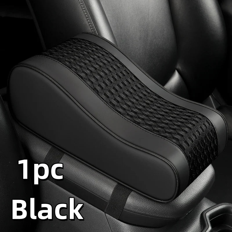 Car Center Console Armrest Cushion – 7cm Height Pad with Storage Pocket - Delicate Leather  