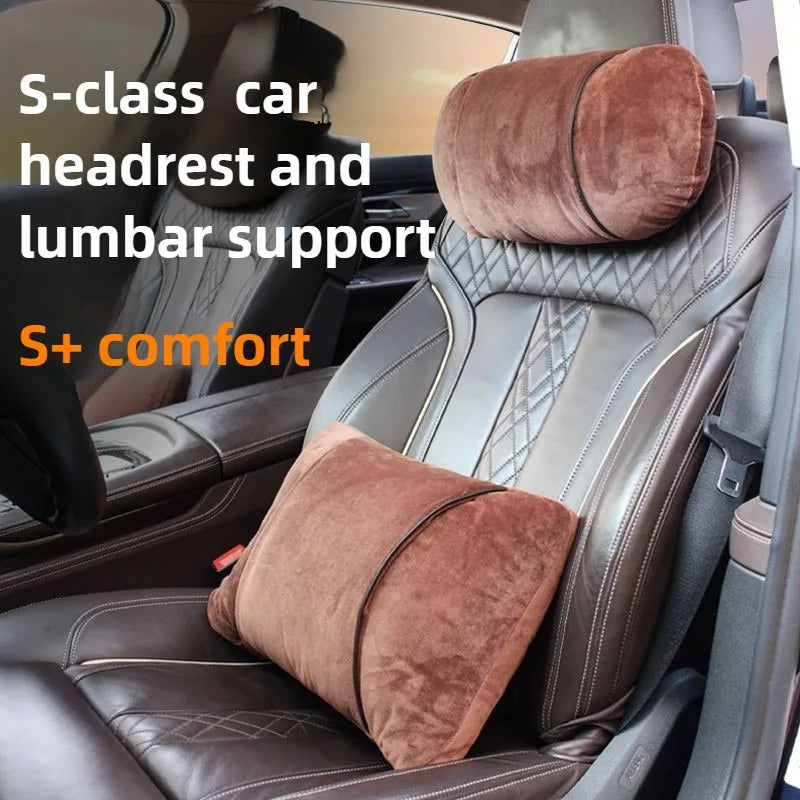 Luxury Plush Car Headrest & Lumbar Support Set – Soft Neck Pillow and Waist Cushion for Comfortable Driving - Delicate Leather  