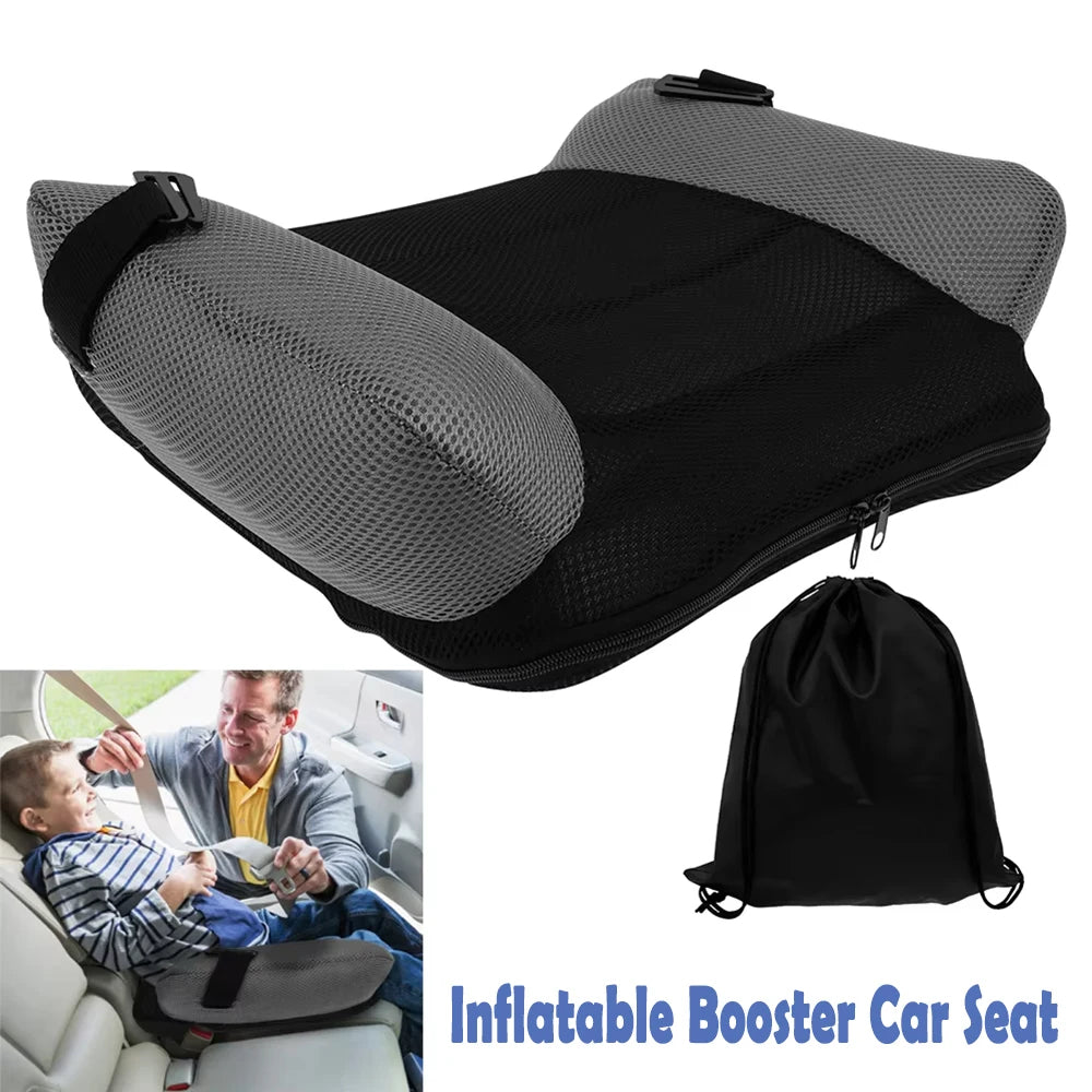 Inflatable Car Booster Seat Cushion – Portable PVC Travel Seat, Backless, Kids’ Seat with Storage Bag - Delicate Leather  