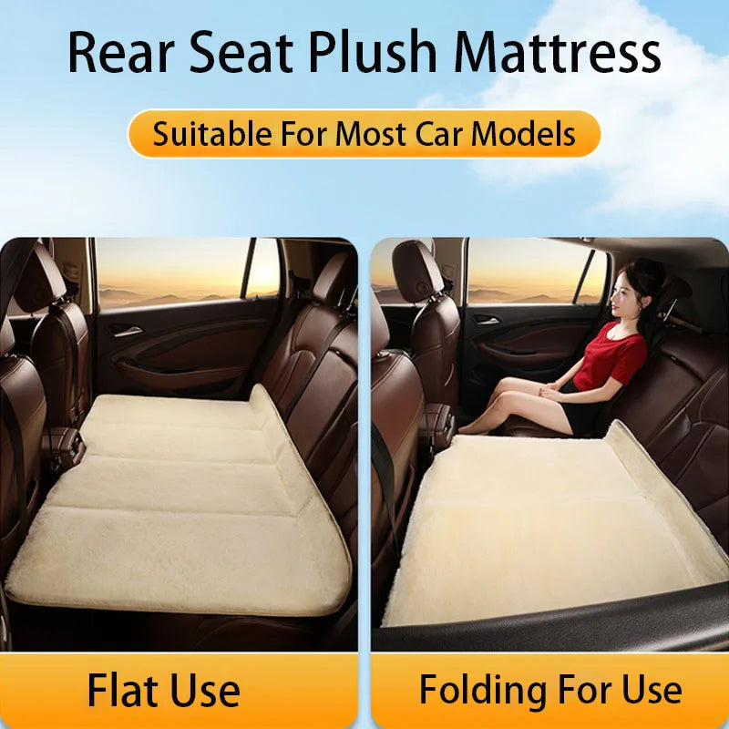 Plush Car Folding Travel Mattress – Rear Seat Sleeping Pad for SUV and Sedan, Portable Camping Mat - Delicate Leather  