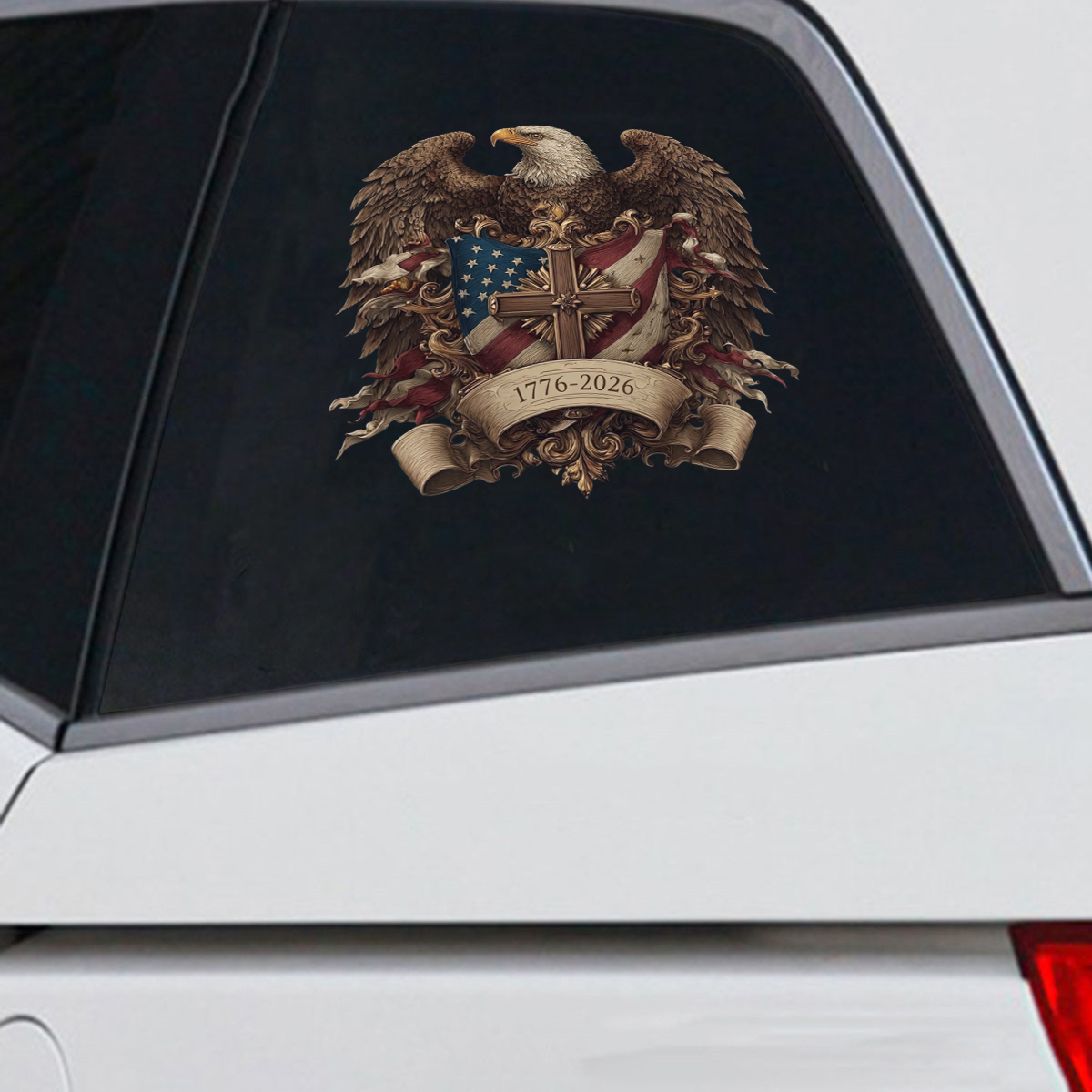 Patriotic Eagle Wings & Cross Decal 1776–2026 – Independence Anniversary Sticker 03 - Delicate Leather  