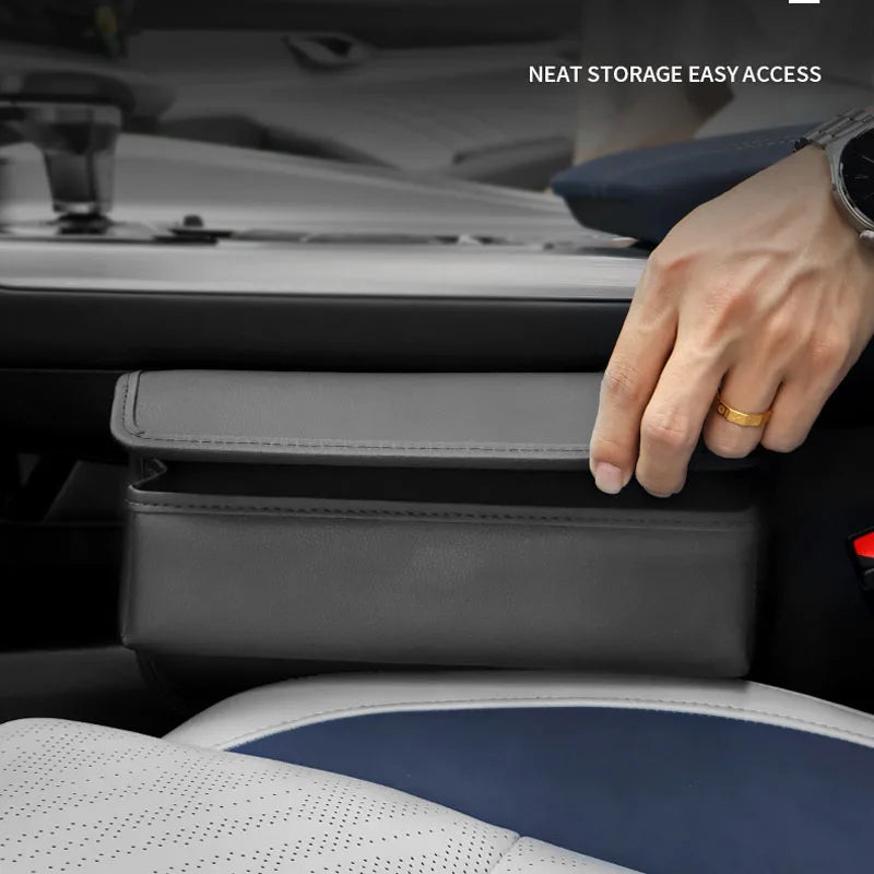 Car Seat Gap Organizer – Magnetic Lid Center Console Storage Box for Vehicle - Delicate Leather  
