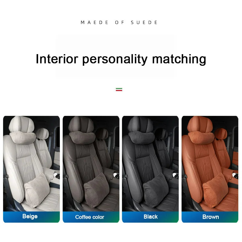 Suede Quality Car Headrest Seat Support Neck Adjustable Waist Pillow - Universal Auto Accessory - Delicate Leather  