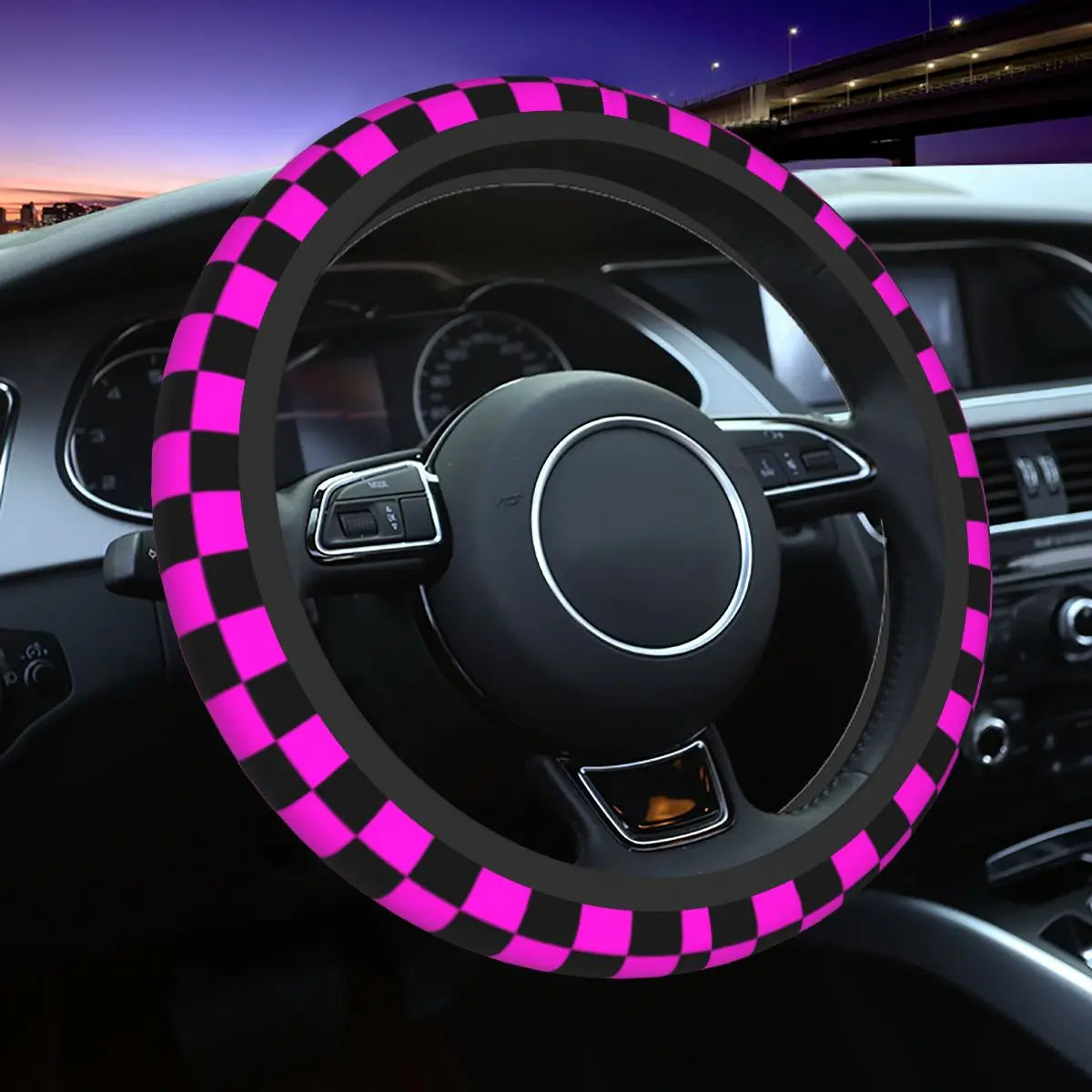 Lightly Padded Non Slip Steering Wheel Cover - Checkers Style , Car Steering Wheel Cover, Car Accessories 16