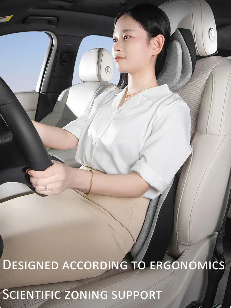 Universal Memory Foam Car Neck Cushion and Lumbar Support – Ergonomic Backrest Pillow for Driving Comfort - Delicate Leather  