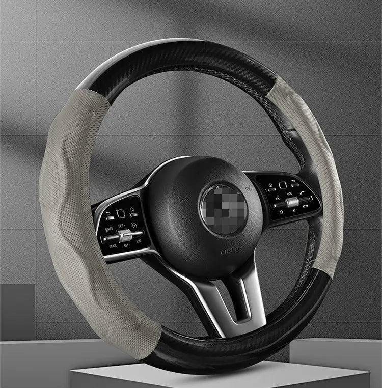 Leather Car Steering Wheel Cover, Fine Skin Texture, Comfortable Grip, Wear-Resistant, All-Season, Universal Fit - Delicate Leather  