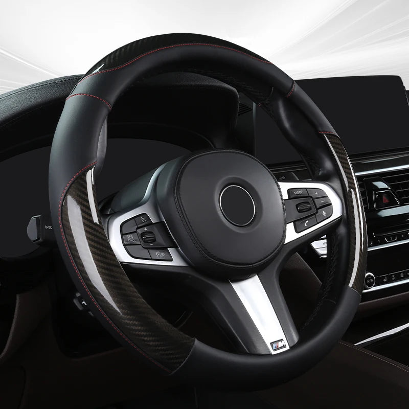 Carbon Fiber Leather Steering Wheel Cover – Wear-Resistant, Comfortable & Breathable, All-Season - Delicate Leather  