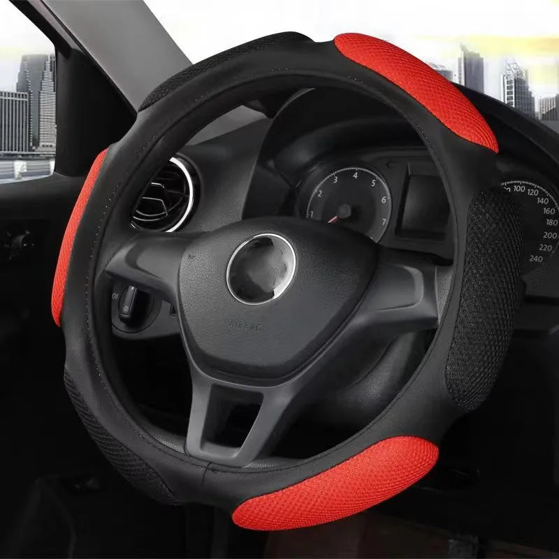 New Universal Steering Wheel Cover – Leather & Carbon Fiber, 38cm Anti-Slip Car Accessory - Delicate Leather  