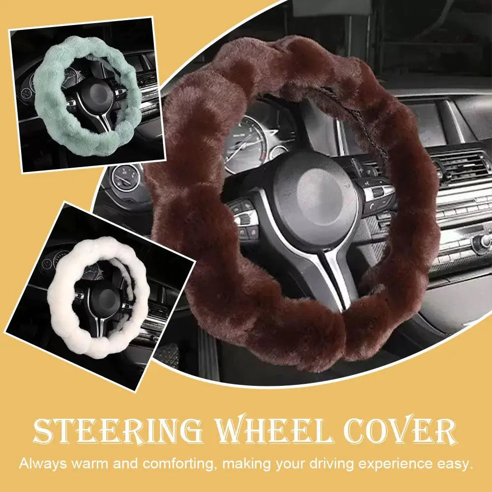 Soft Plush Car Steering Wheel Cover – Winter Warm Non-Slip Steering Wheel Grip Protector - Delicate Leather  