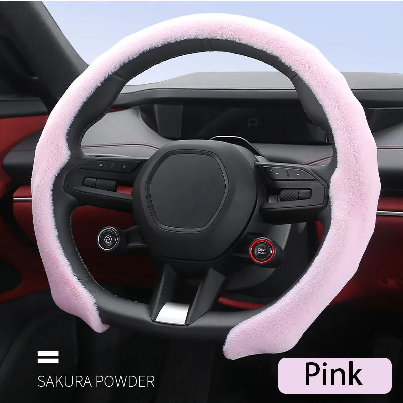 5D Short Plush Steering Wheel Cover – Breathable Ultra-Thin Anti-Slip Universal Fit - Delicate Leather  