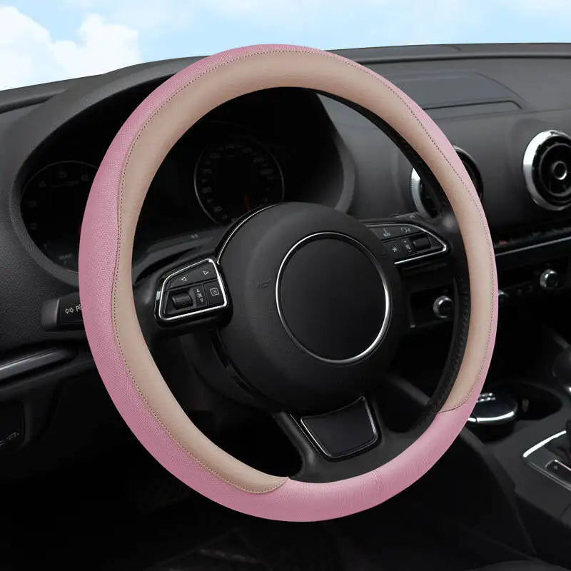 Breathable 38cm Steering Wheel Cover – Universal Non-Slip Car Handle Protector, Suitable for Most 15in Steering Wheels - Delicate Leather  