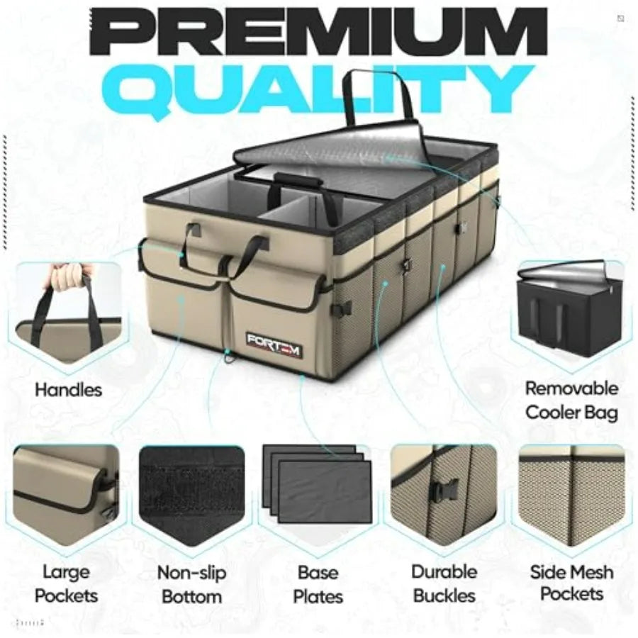 Car Trunk Organizer with Cooler – Foldable 105L Storage Box with Non-Slip Base - Delicate Leather  