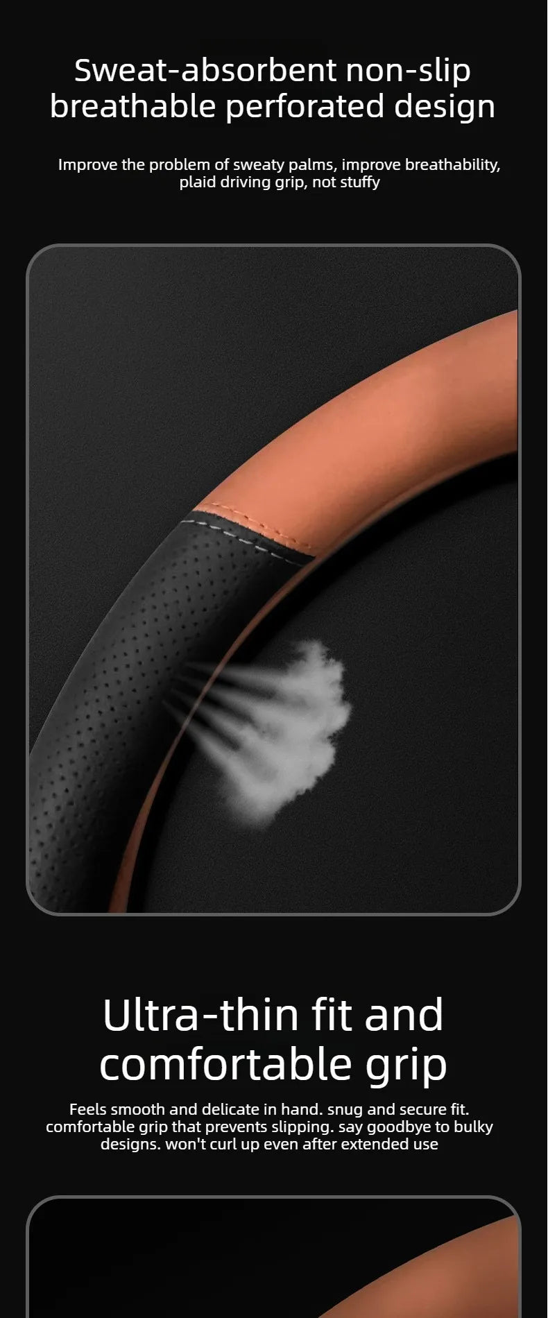 Premium Leather Steering Wheel Cover – Anti-Slip Universal Interior Protection Accessory - Delicate Leather  