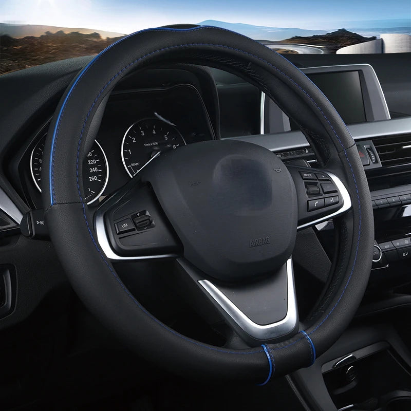 Universal Leather Steering Wheel Cover – Anti-Slip Car Handle Cover, Available in  38cm Sizes - Delicate Leather  