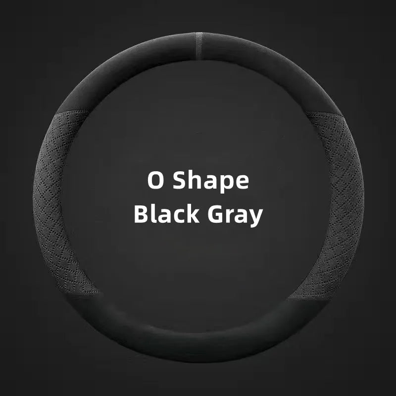 Suede Steering Wheel Cover – Universal 38cm Non-Slip Breathable Grip for Cars and SUVs - Delicate Leather  