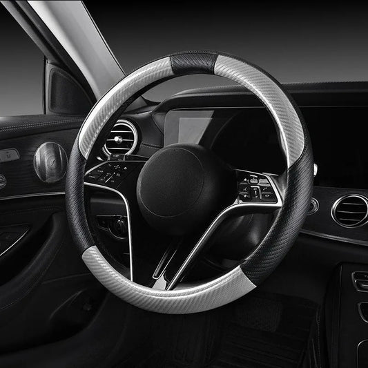 Carbon Fiber Leather Car Steering Wheel Cover – Universal Non-Slip O/D Type Steering Wheel Covers - Delicate Leather