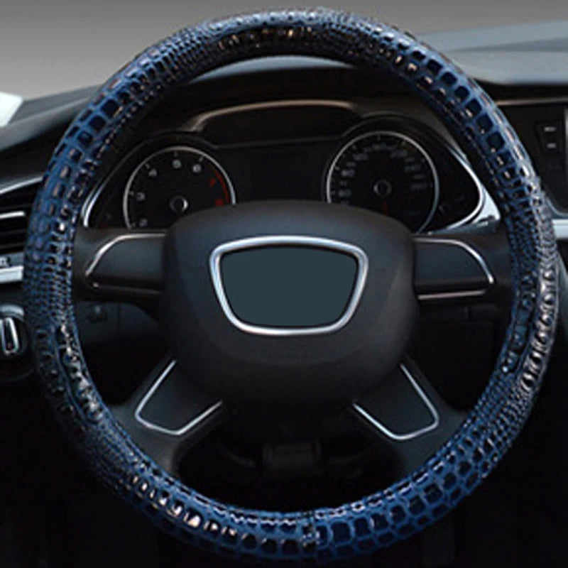 Crocodile Grain Leather Universal Car Steering Wheel Cover – Four Seasons Anti-Slip Sport Handle Case - Delicate Leather  