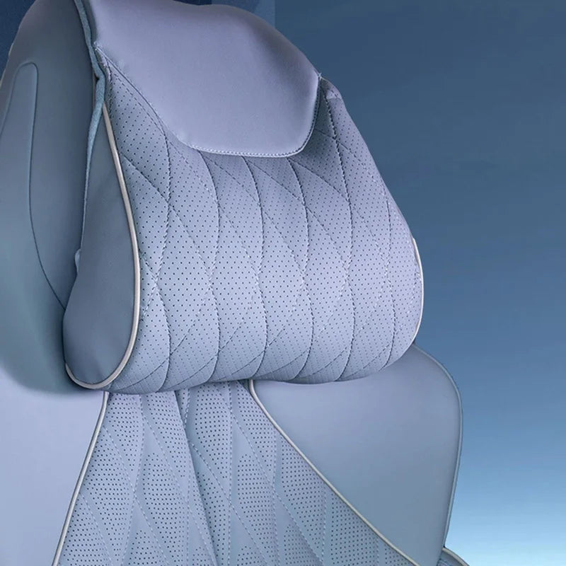 Universal Memory Foam Car Headrest and Lumbar Support Set – Breathable Neck & Back Cushion for All-Season Comfort - Delicate Leather  