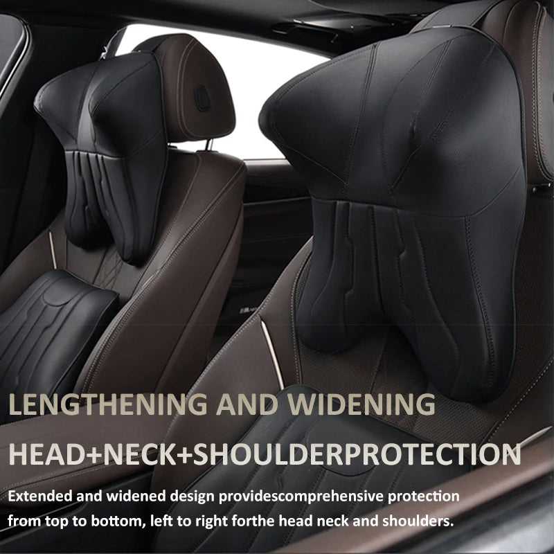 New Car Neck Pillow & Lumbar Support - Breathable Leather Seat Anti-slip Protective Cushion - Business Luxury Car Interior Headrest - Delicate Leather  