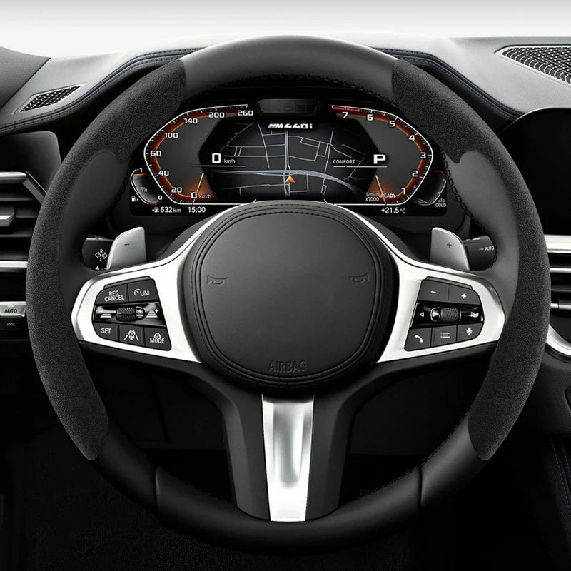 Suede Steering Wheel Cover – Anti-Slip 38cm Universal Grip Interior Accessory - Delicate Leather  