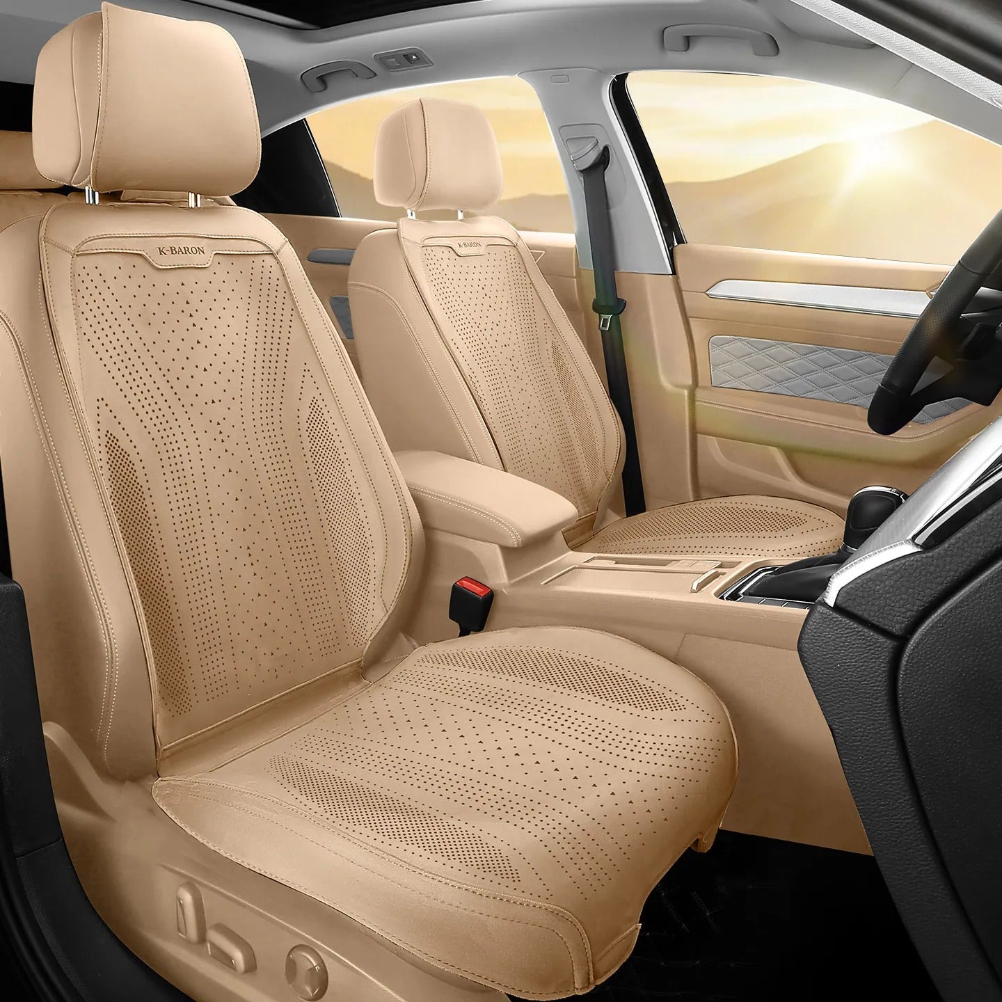 Universal Perforated Suede Car Seat Covers Full Set – Breathable Artificial Leather Seat Covers for Cars & SUVs, Four Seasons - Delicate Leather