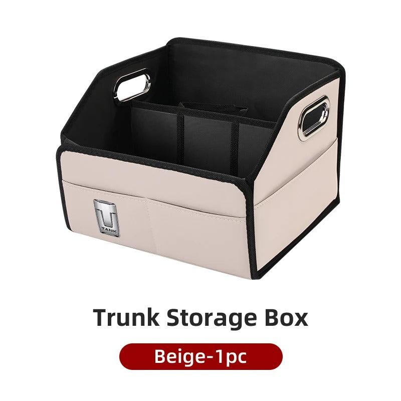 Car Trunk Organizer Box – Foldable PU Leather Storage Bin, Universal Fit - Delicate Leather  