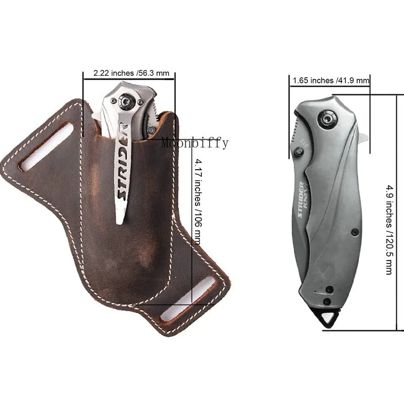 Vintage PU Leather Folding Flick Knife Sheath - Waist Belt Case Holder for Outdoor Camping