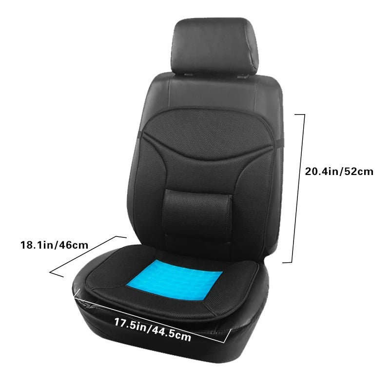 Universal Car Seat Cushion with Ice Gel & Lumbar Support – Breathable Airmesh Memory Foam Front Seat Cover - Delicate Leather