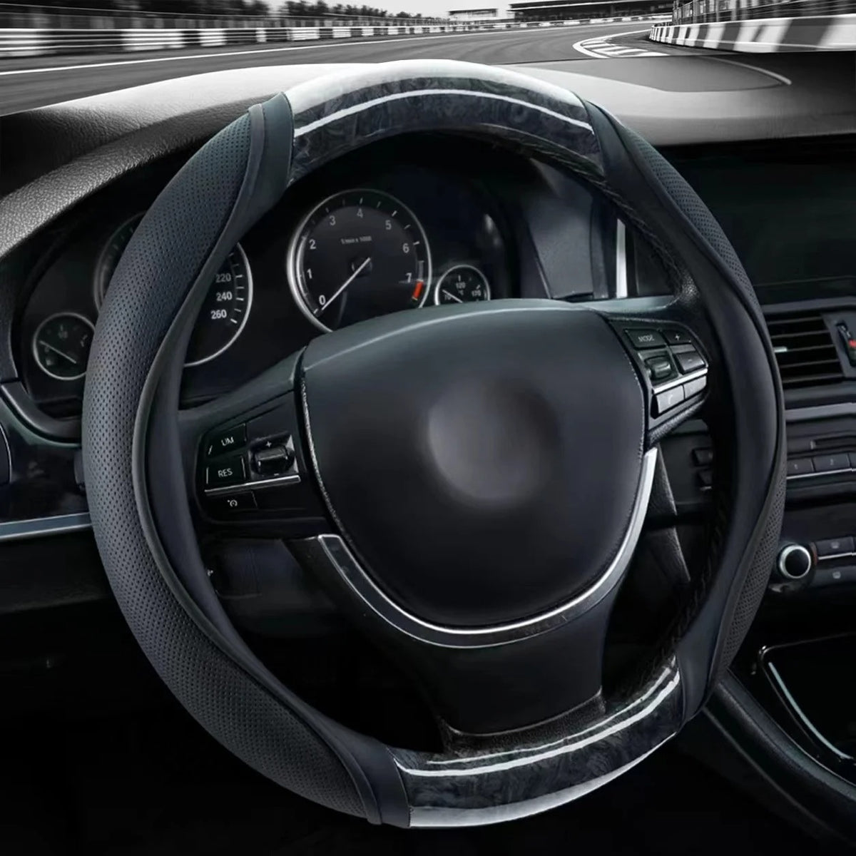 Color-Block PU Leather Steering Wheel Cover – Breathable Non-Slip 38CM/15-Inch Universal Fit - Delicate Leather